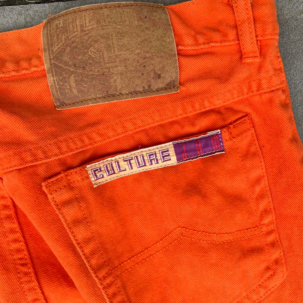 Neo-Vintage 90s Orange Denim Pleated Jeans