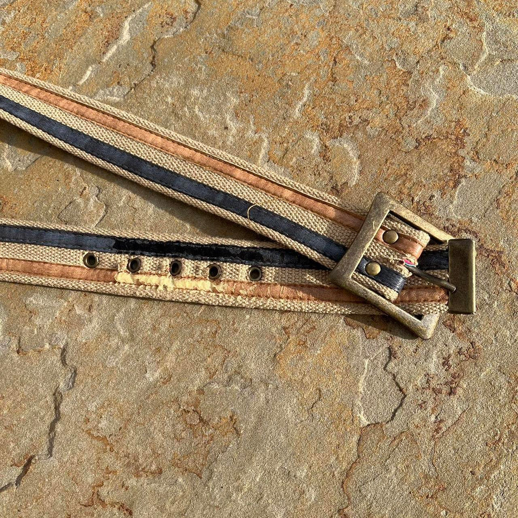 Y2K Woven Canvas Faux w/ Leather Strips belt