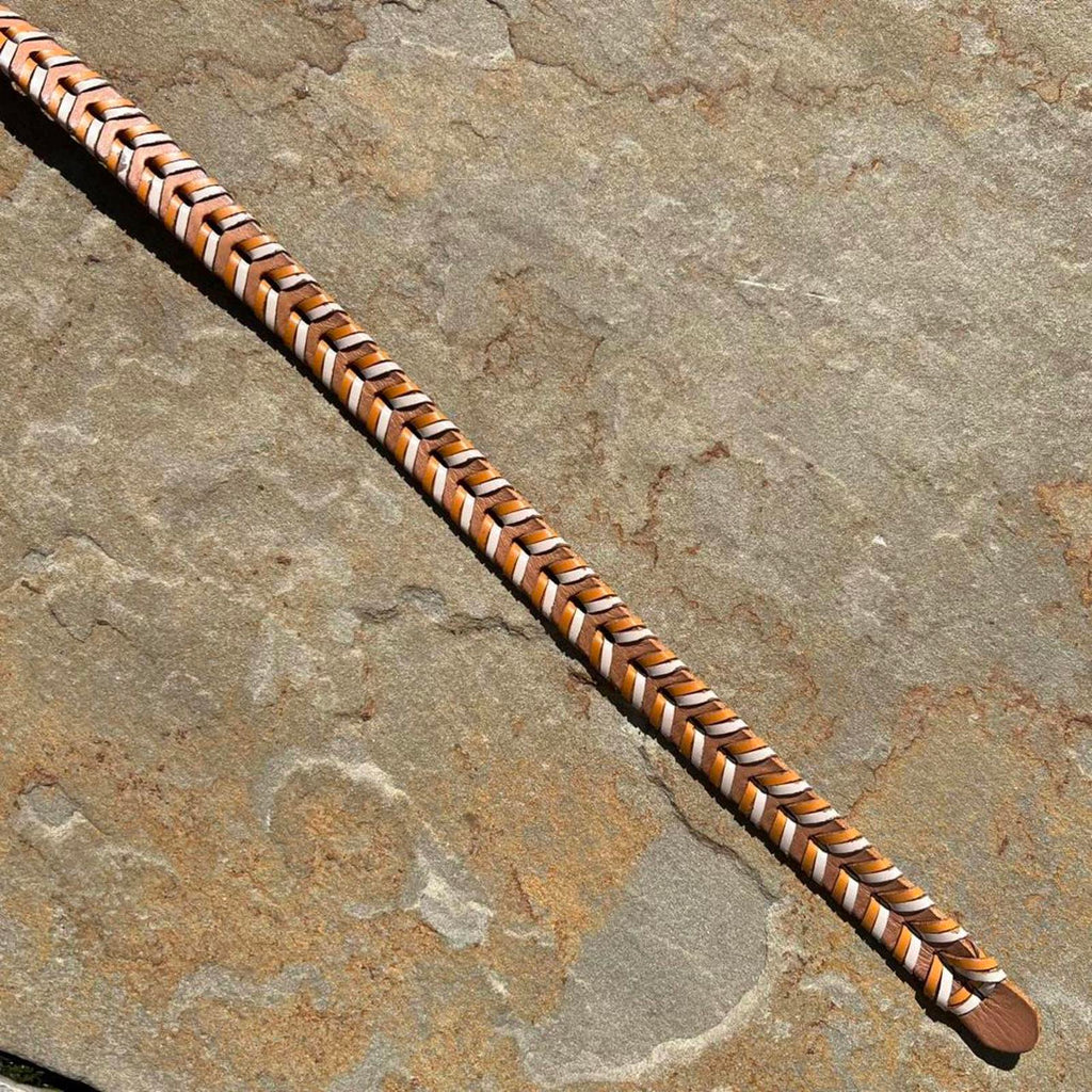 Y2K Fossil Tan/Cream/Brown Leather Woven Western Belt