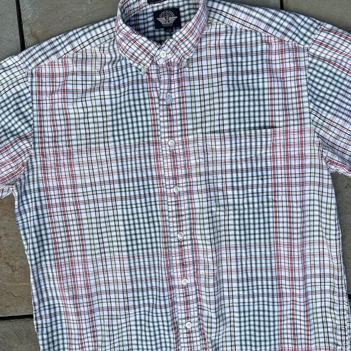 Vintage 90s Multi-Color Check Plaid Short Sleeve Button Down