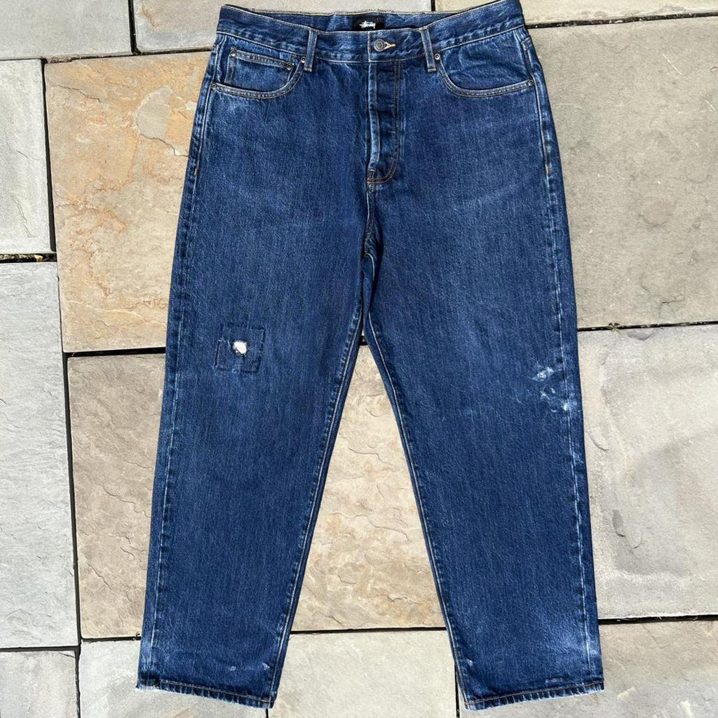 Stussy Distressed Patched Washed Indigo Big Ol’ Jeans