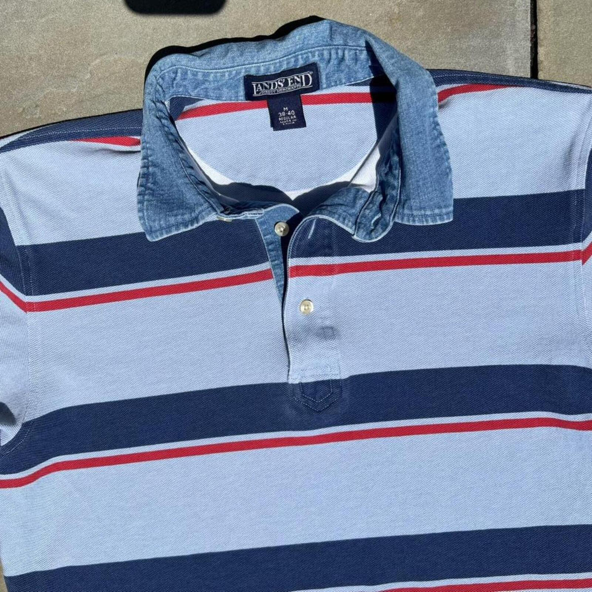 Neo-Vintage Y2K Denim Collar Blue Striped Polo