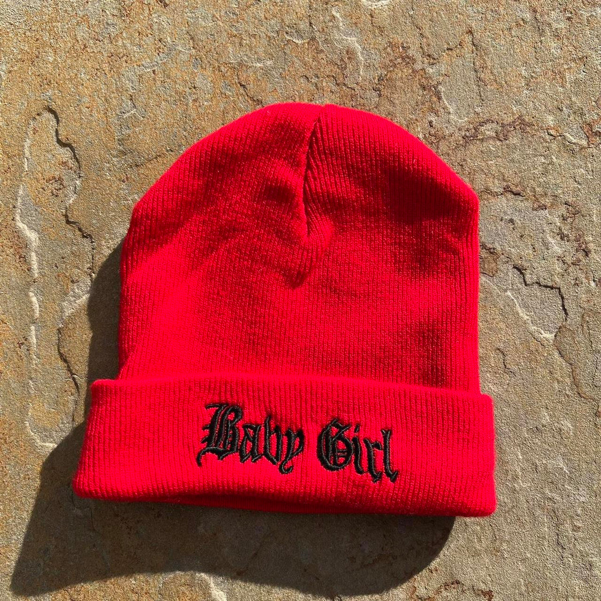 Baby Girl Embroidered Red Cuff Beanie