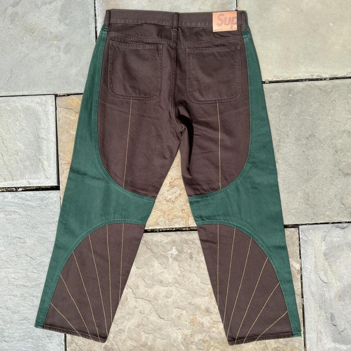 NWT Deadstock Supreme Radial Embroidered Denim Brown Green