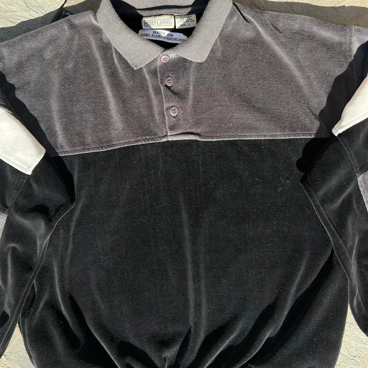 Vintage 90s Colorblock Velour Long Sleeve Polo Sweater