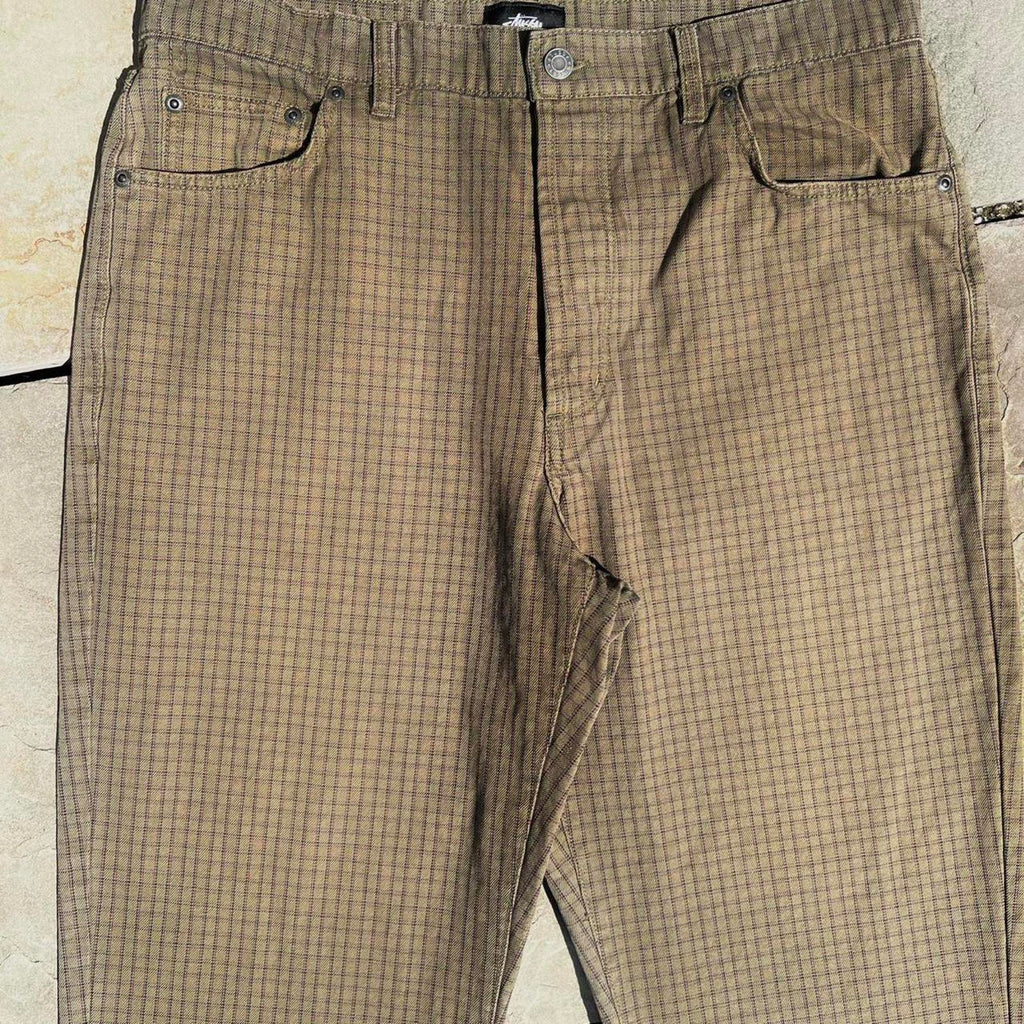 Stussy Brown Check Plaid Big Ol Jeans