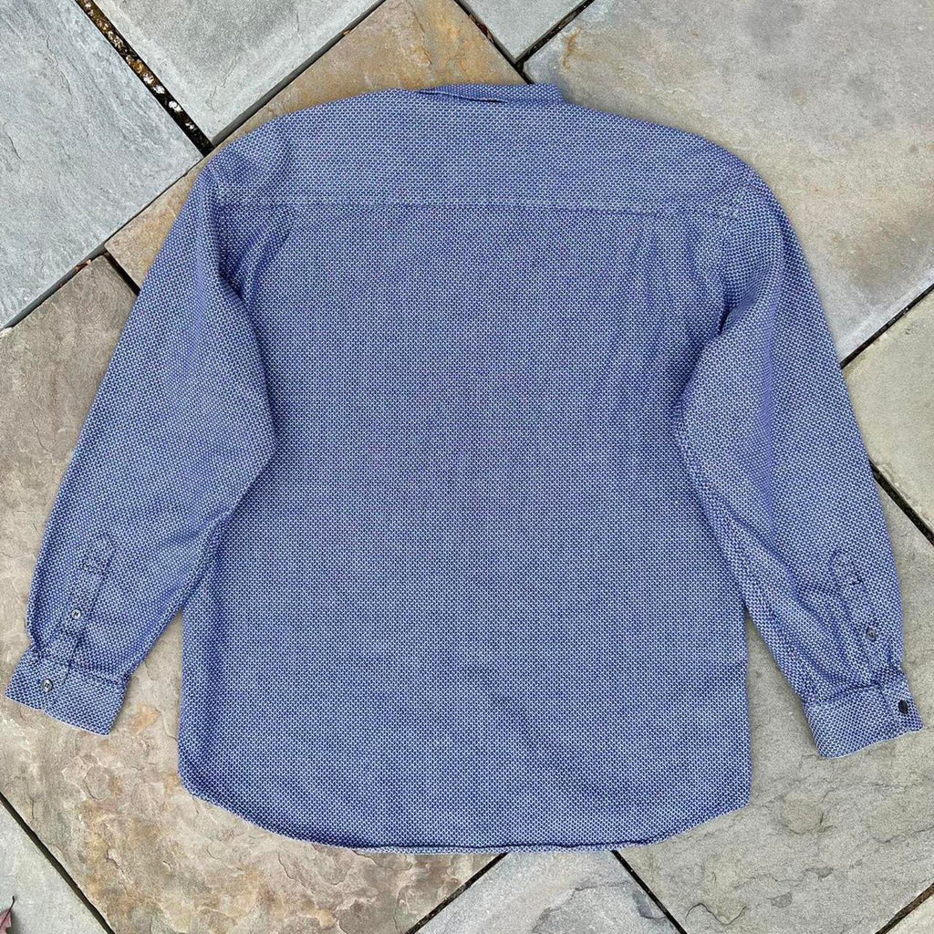 Vintage 90s Guess Designer Blue Knit Pattern Button Down