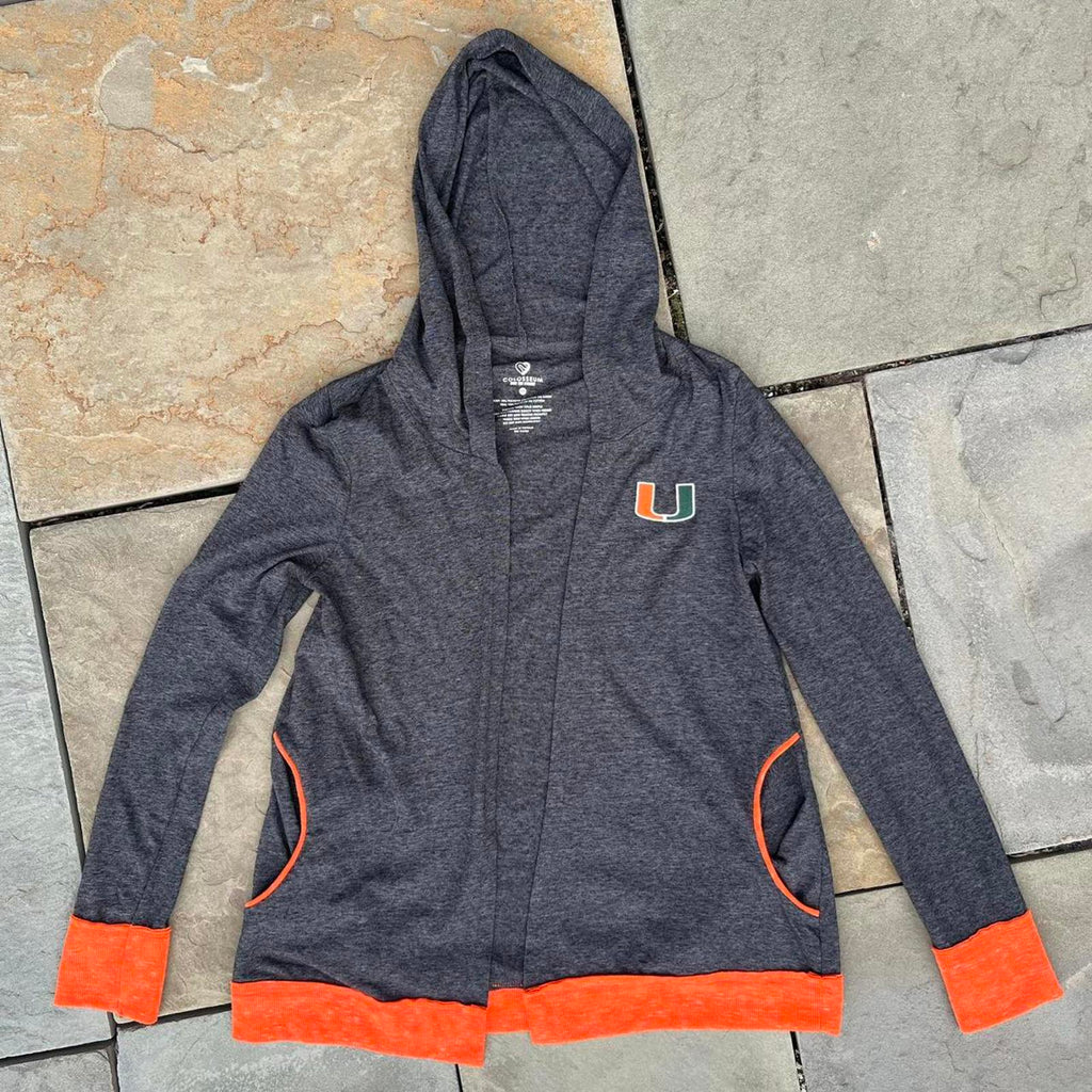 University of Miami Grey Heather + Orange Open Hoodie