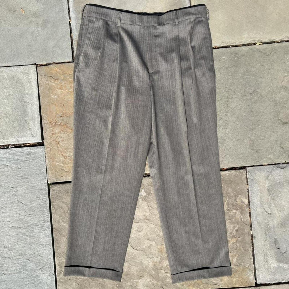Neo-Vintage Y2K Grey Tan Herringbone Knit Pleated Pants