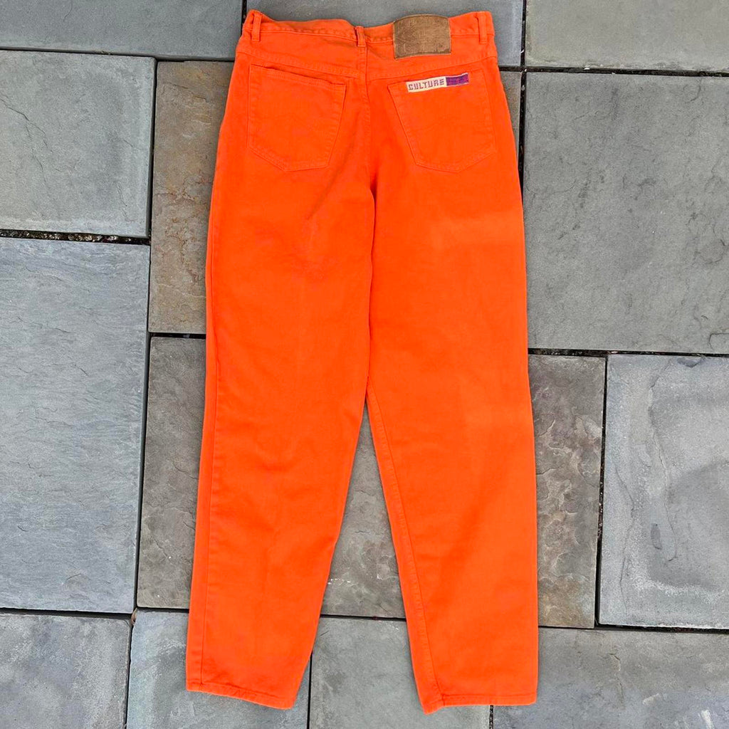 Neo-Vintage 90s Orange Denim Pleated Jeans