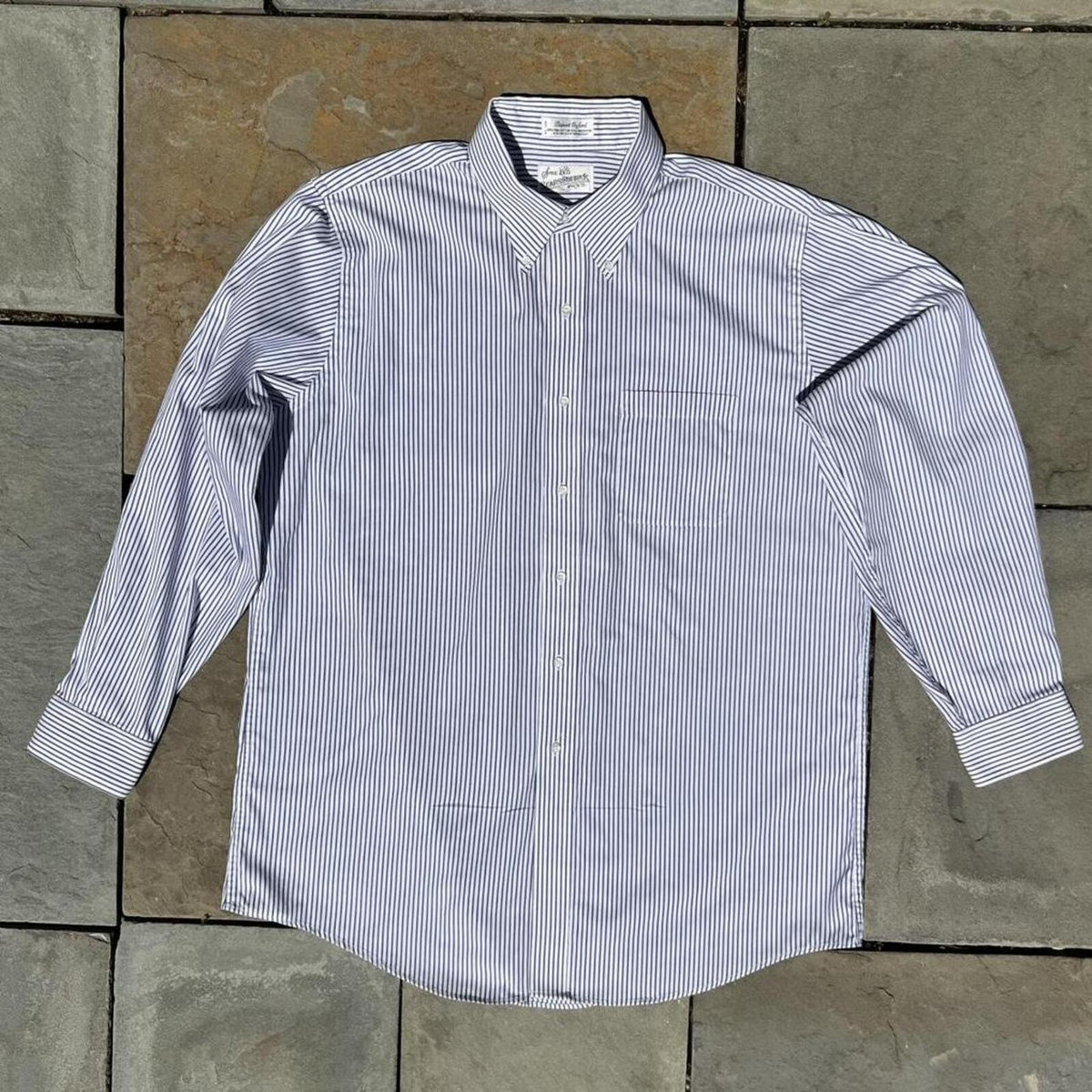 Neo-Vintage 90s Blue White Vertical Stripe Button Down Shirt