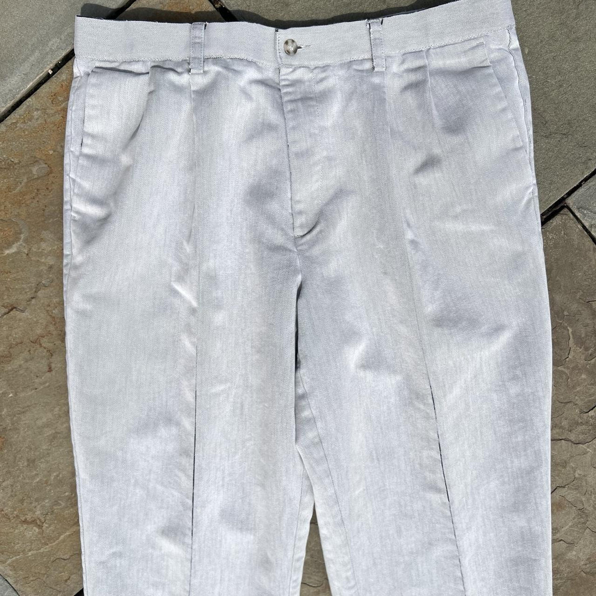 Neo-Vintage Greige Distressed Pleated Trousers