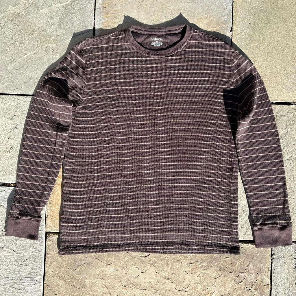 Brown Tan Striped Waffle Knit Thermal