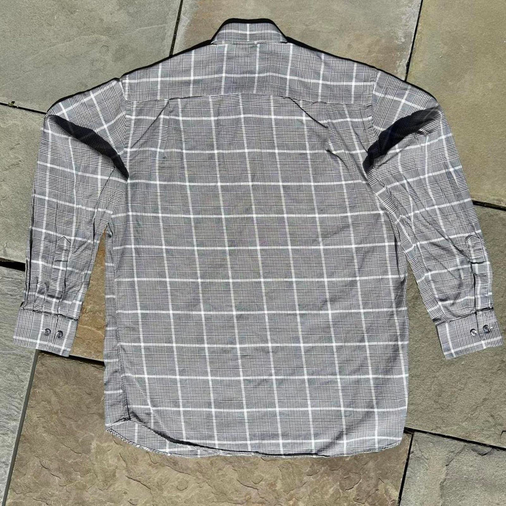Vintage Y2K Black/White/Brown Houndstooth Plaid Button Down