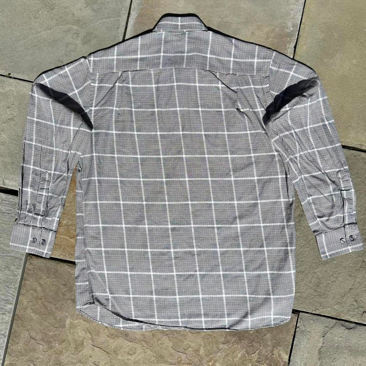 Vintage Y2K Black/White/Brown Houndstooth Plaid Button Down