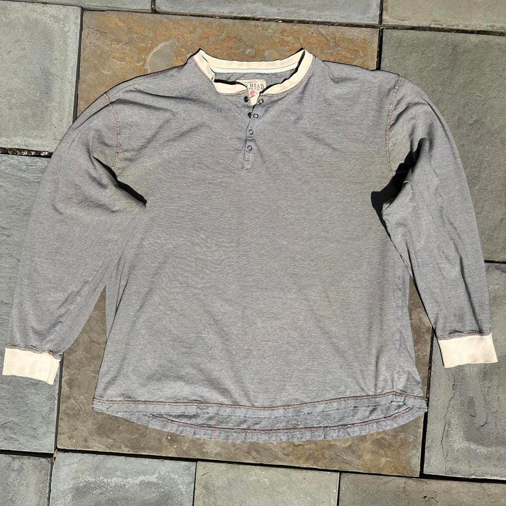Tan + Blue Micro Stripe Snap Button Henley