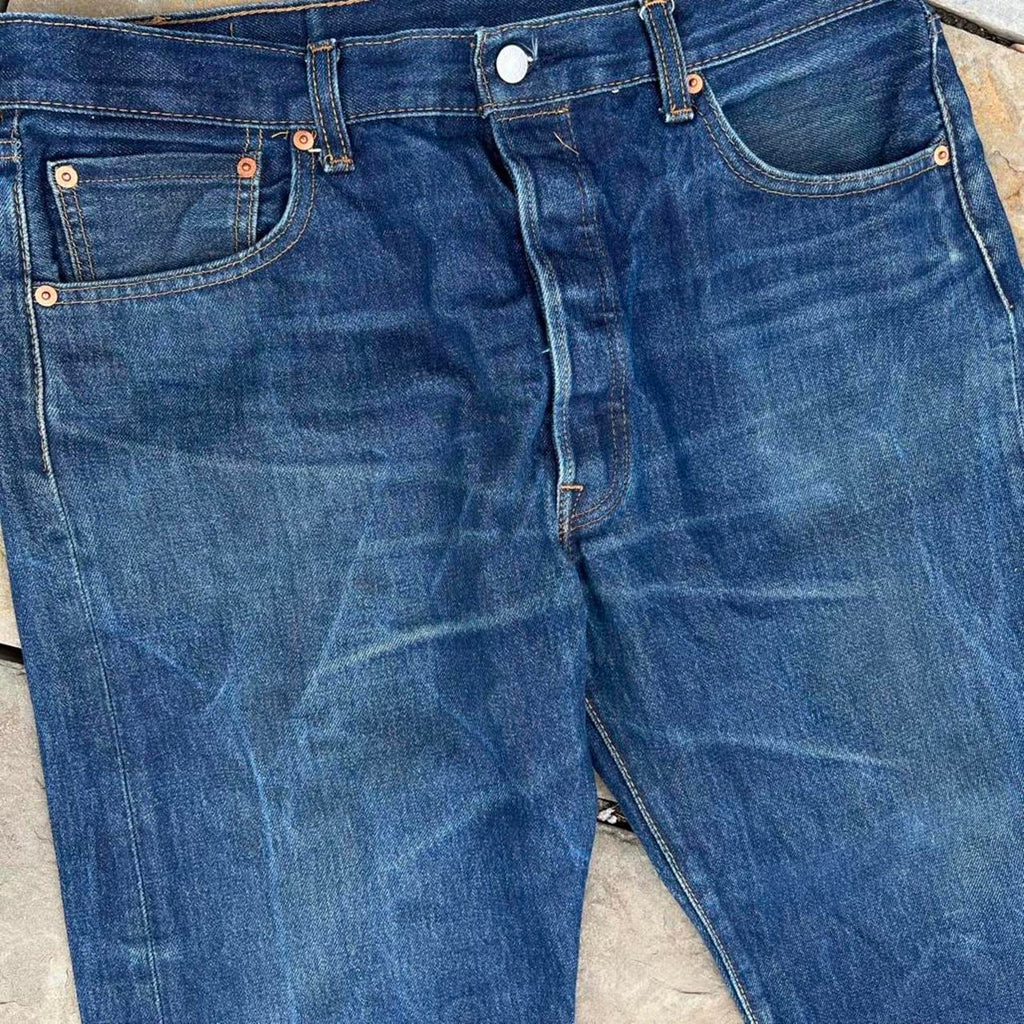 Naturally Distressed Dark Indigo Wash Levi’s Denim 501 Jeans