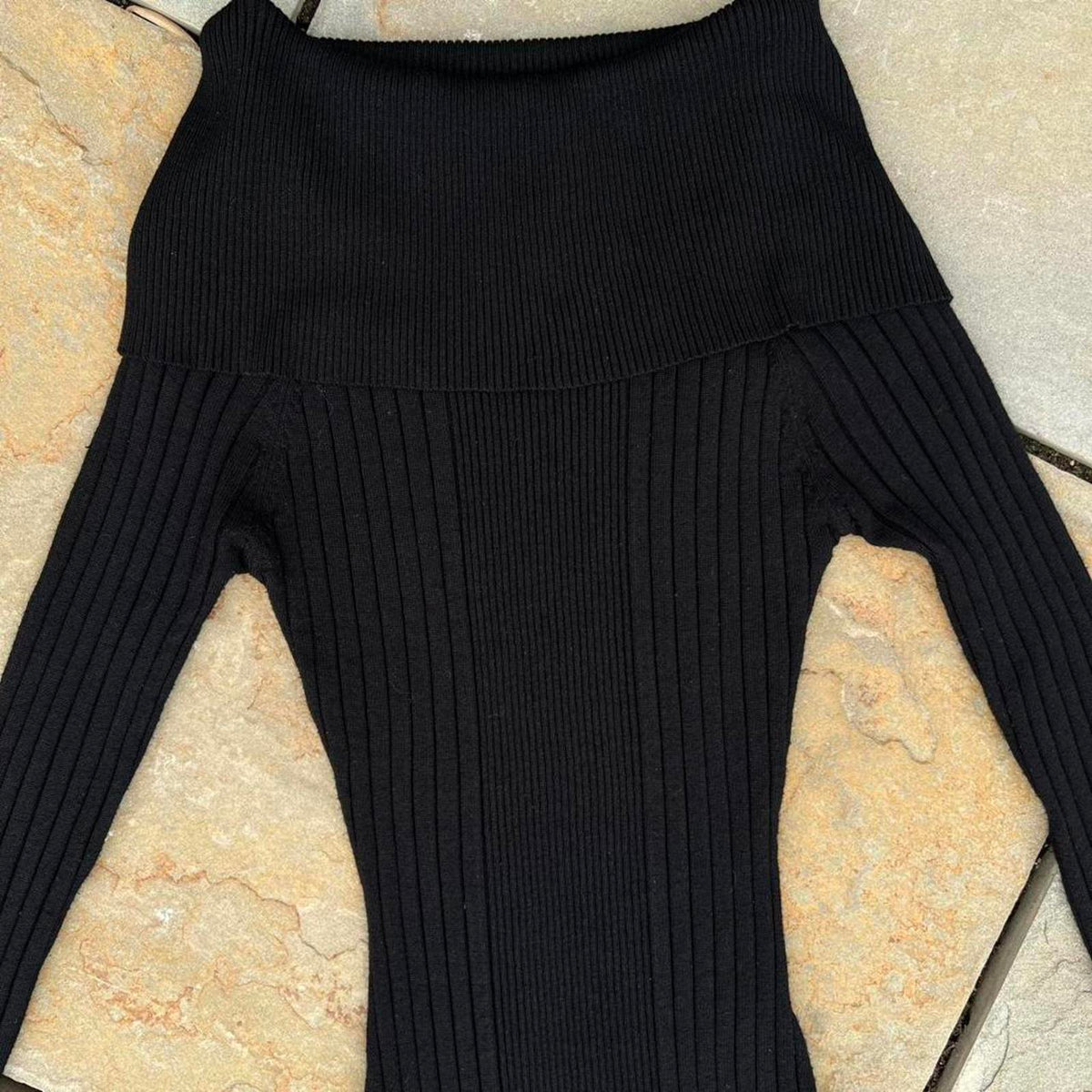 Black Vertical Knit Open Shoulder Sweater Midi Dress