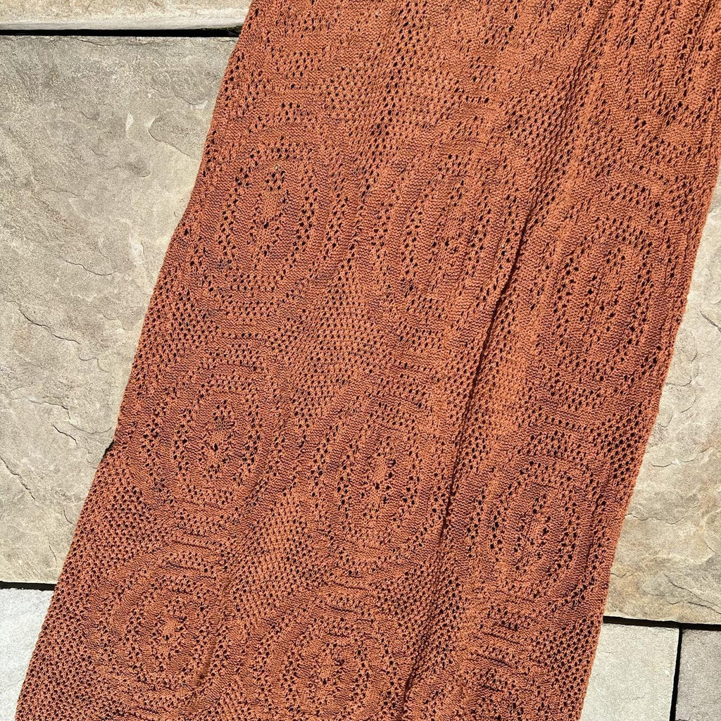 Dark Orange/Brown Mesh Knit Maxi Dress