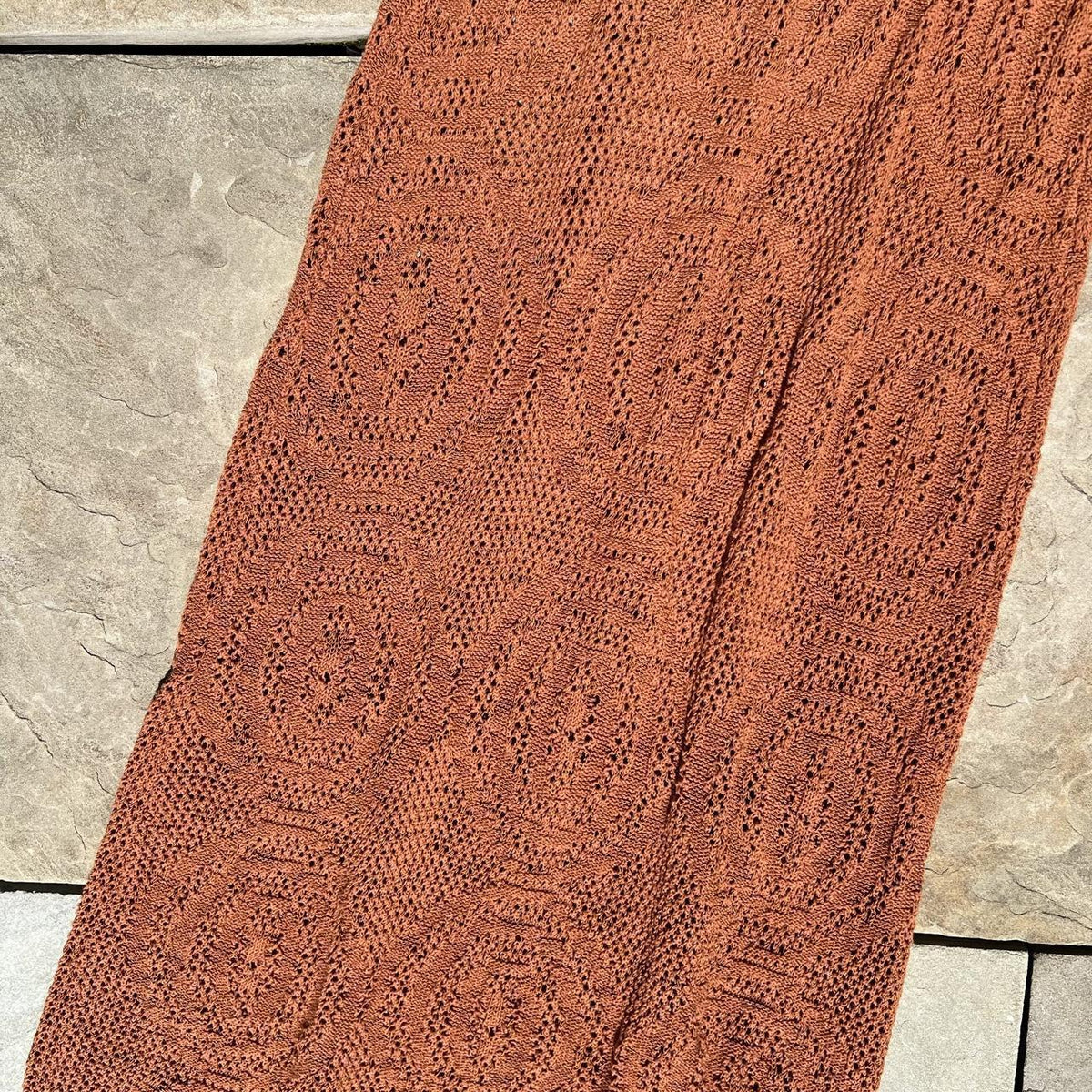 Dark Orange/Brown Mesh Knit Maxi Dress