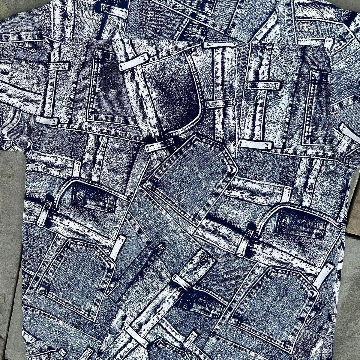 Vintage 90s Trompe L’oeil Jeans Pattern Club Shirt
