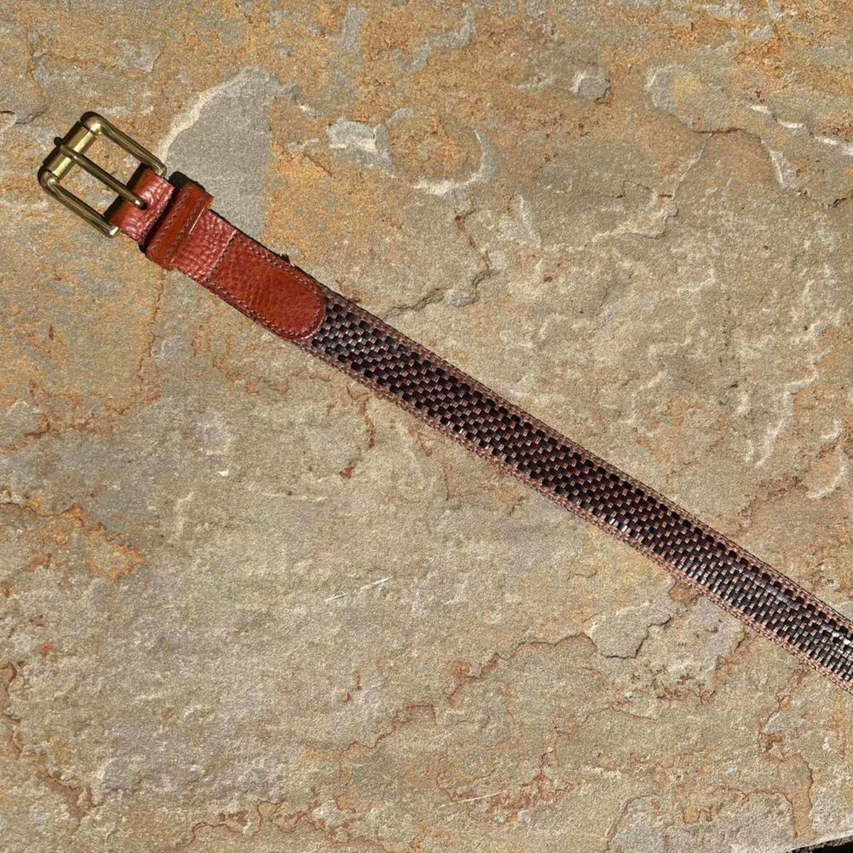 Vintage 80s Brown Leather/Canvas Woven Belt Made in Italy