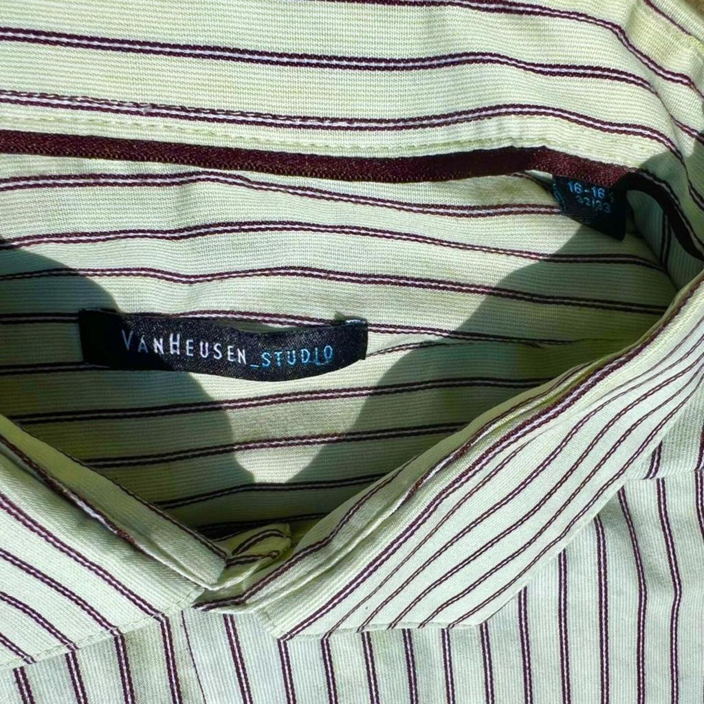 Y2K Neo-Vintage Pale Green/Burgundy Stripe Button Down Shirt