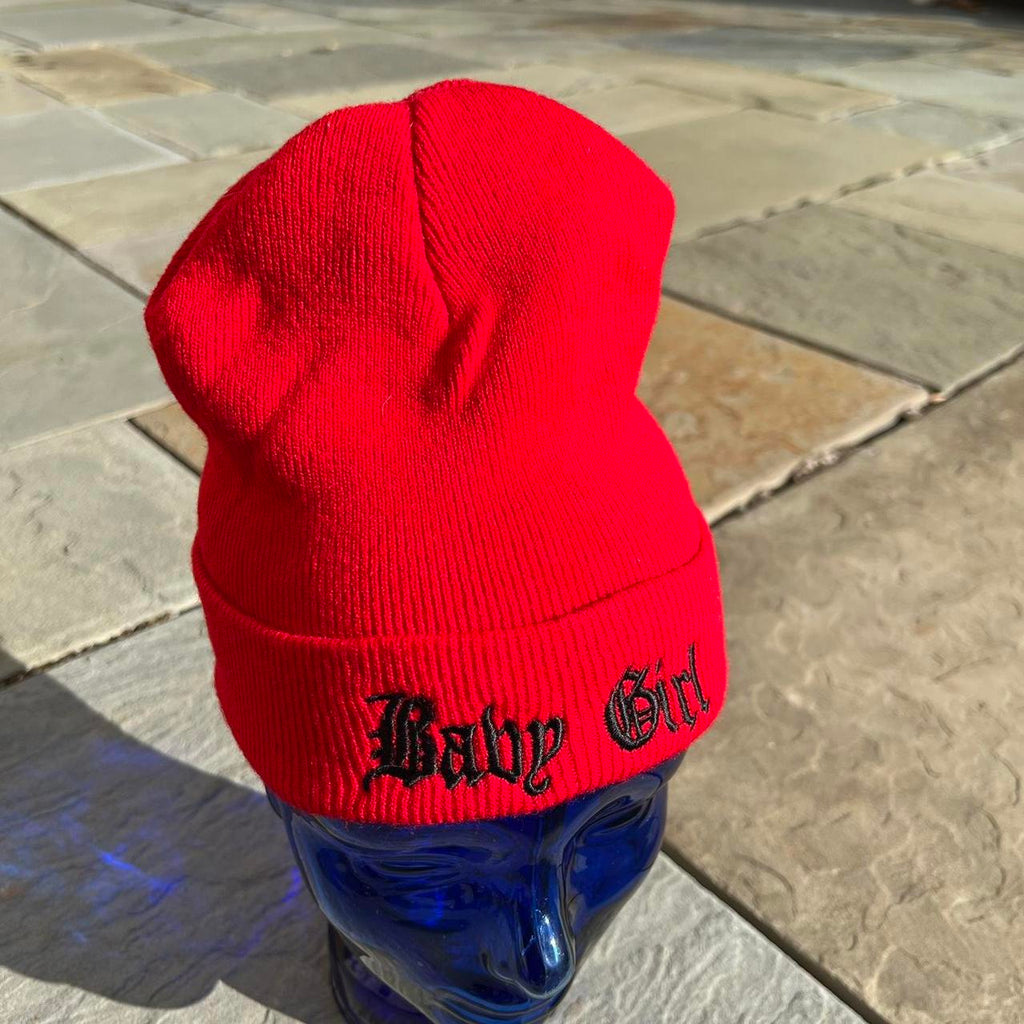 Baby Girl Embroidered Red Cuff Beanie
