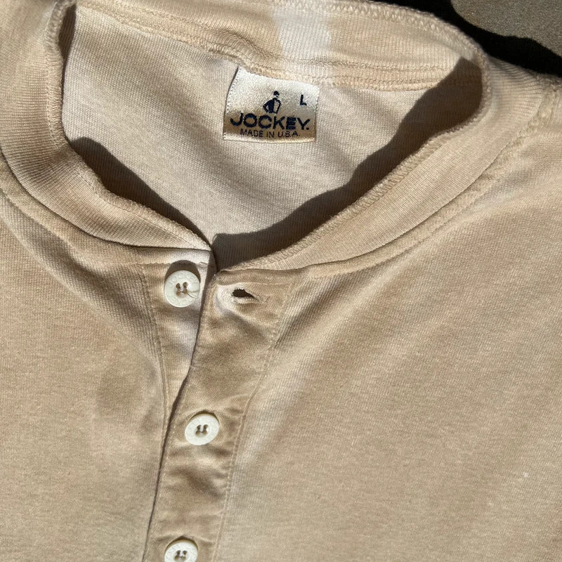 Vintage 80s Jockey Earth Tan Garment Dyed Henley Made in USA