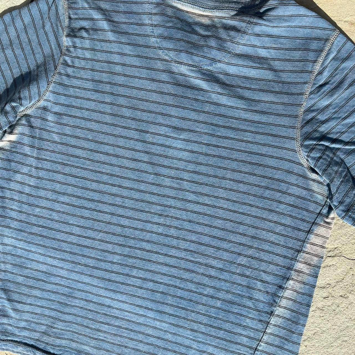 Y2K Blue Tan Overdyed Reworked Striped Henley