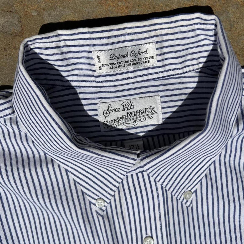 Neo-Vintage 90s Blue White Vertical Stripe Button Down Shirt