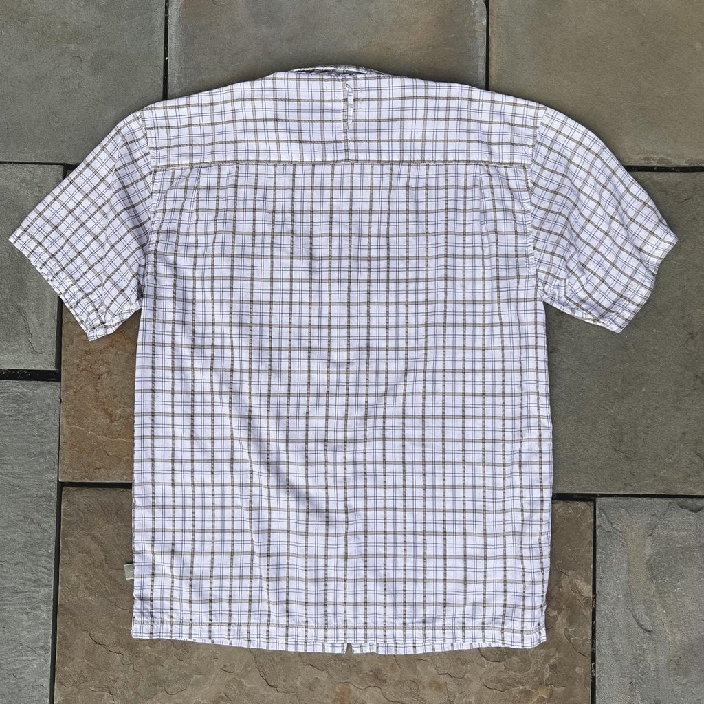 Neo Vintage Y2K White/Tan Plaid Short Sleeve Button Down