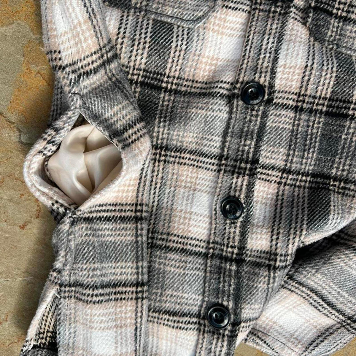 Houndstooth Plaid Button Down Thick Knit Shirt Jacket