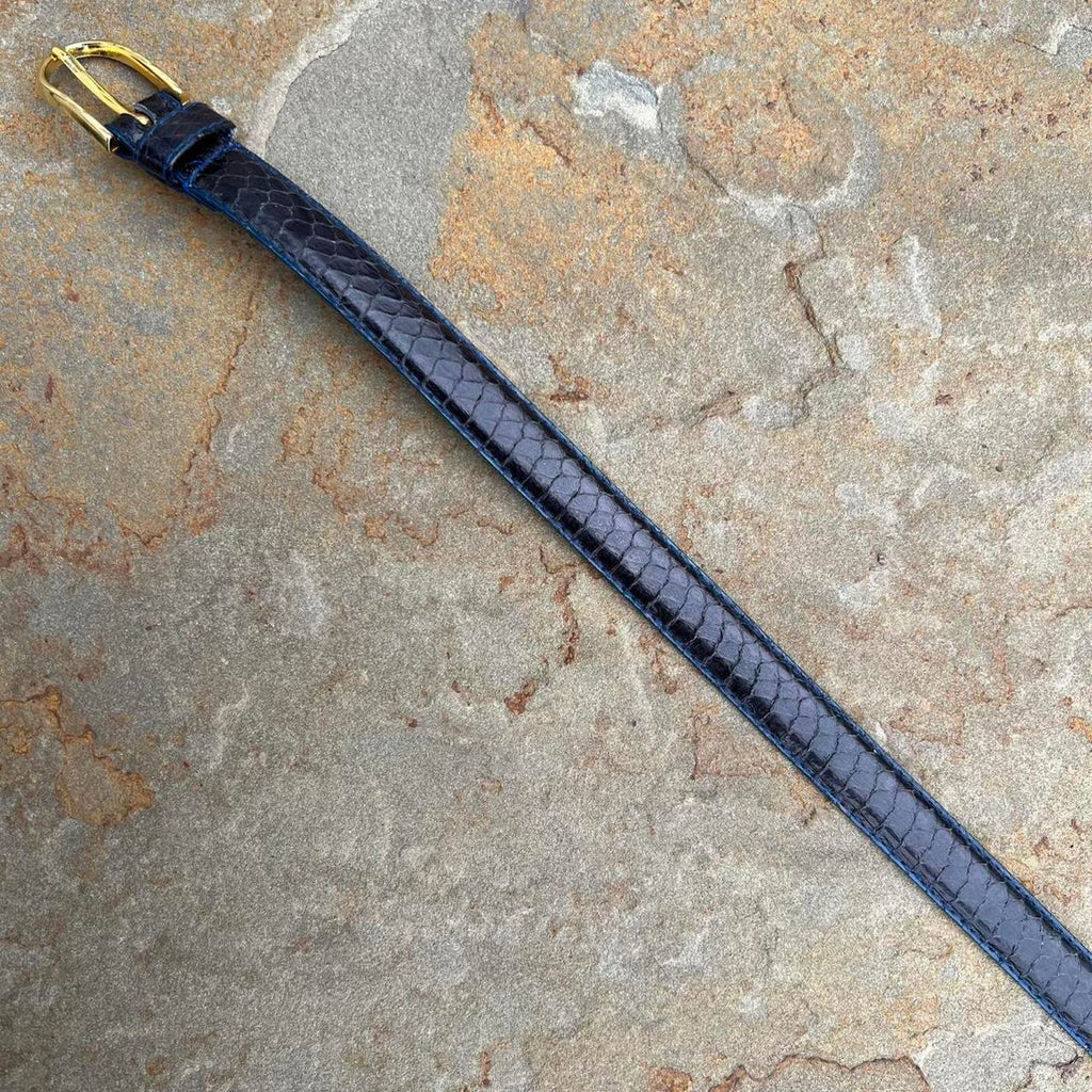 Vintage 90s Black Snake Skin Blue Edge Contrast Thin Belt
