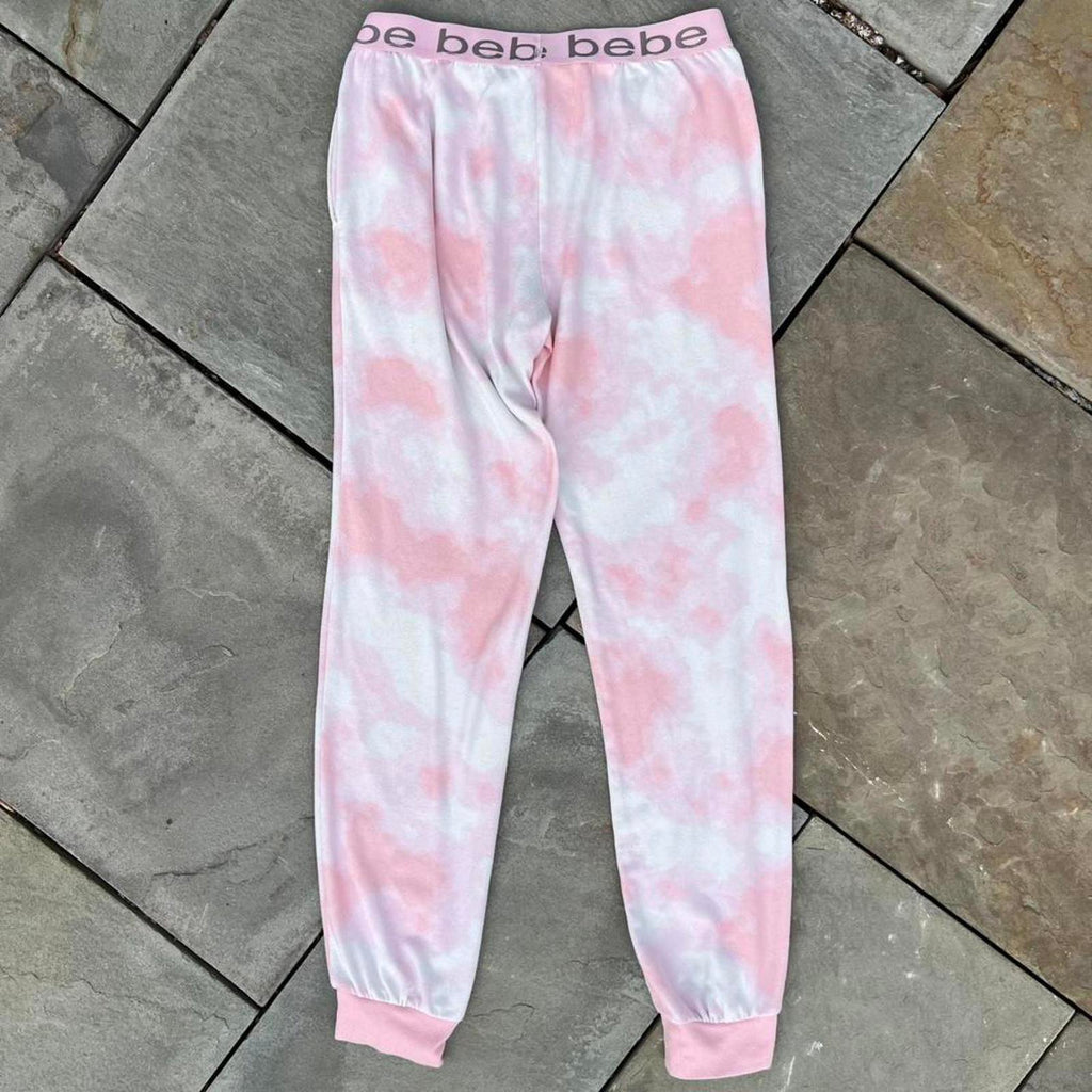Bebe Pink + White Tie-Dye Loungewear Sweatpants