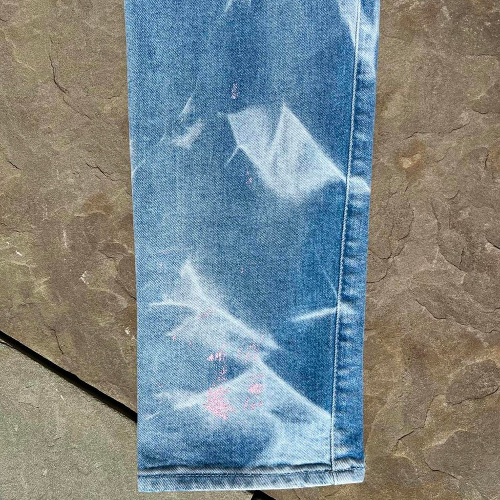 Distressed Pink Paint Splatter Ripped Light Wash Slim Jeans