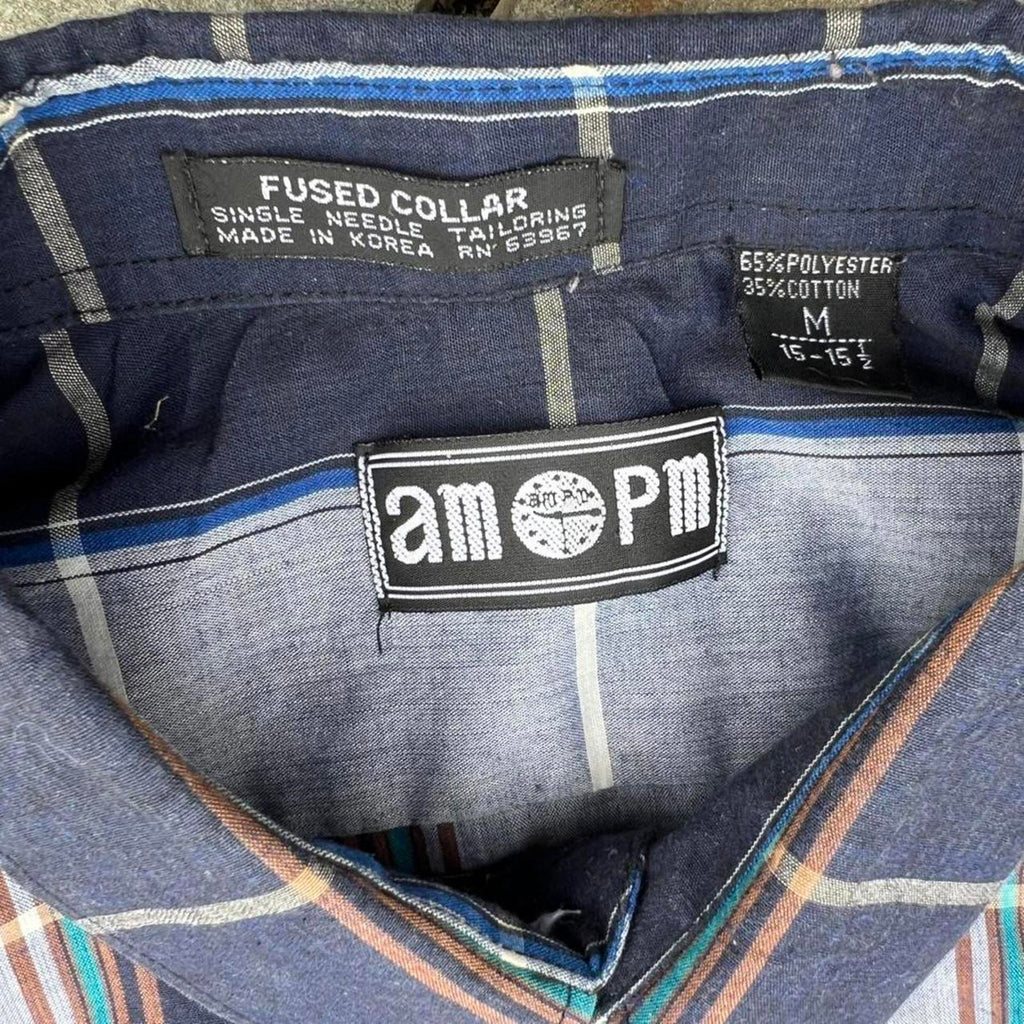 Vintage 80s Blue Vertical Plaid Button Down Shirt