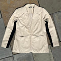 Cream Black Contrast Faux Leather Blazer Jacket