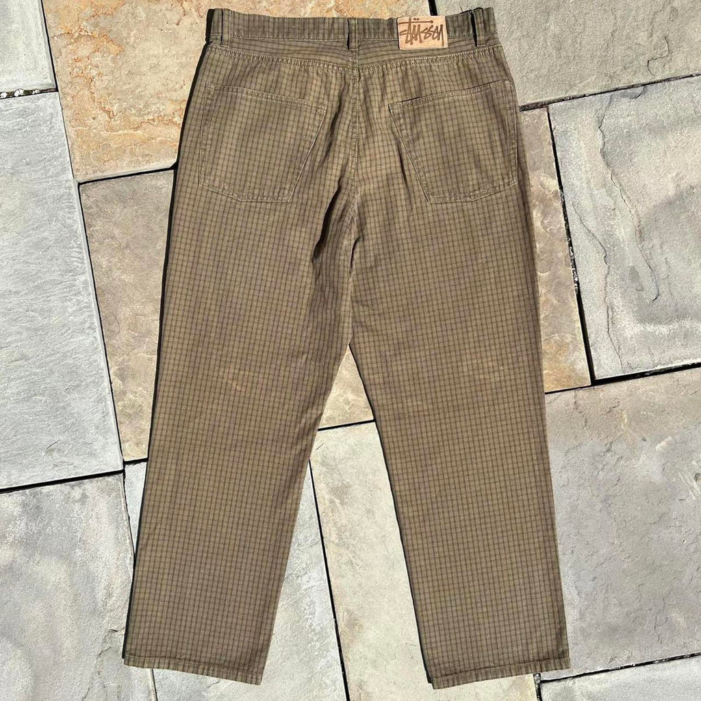Stussy Brown Check Plaid Big Ol Jeans