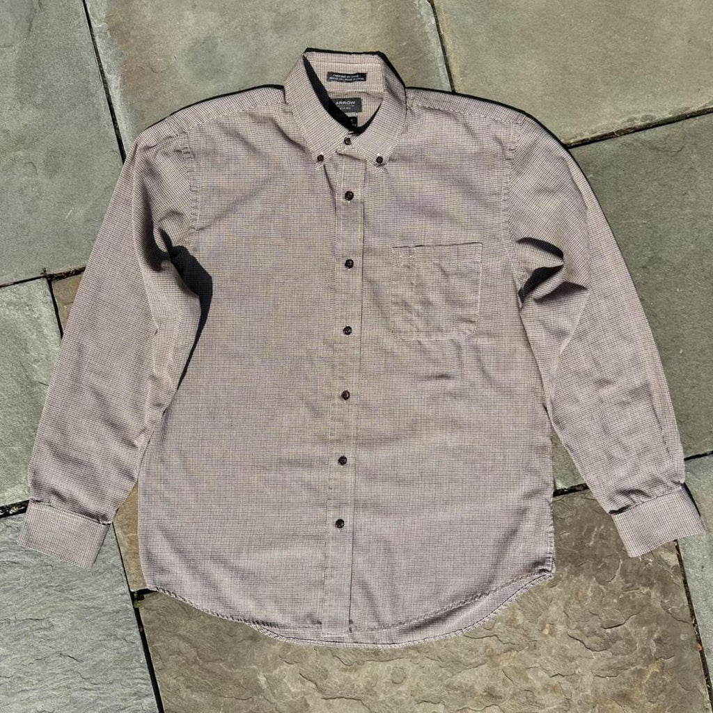 Neo-Vintage Y2K Tan/Brown Houndstooth Plaid Work Shirt