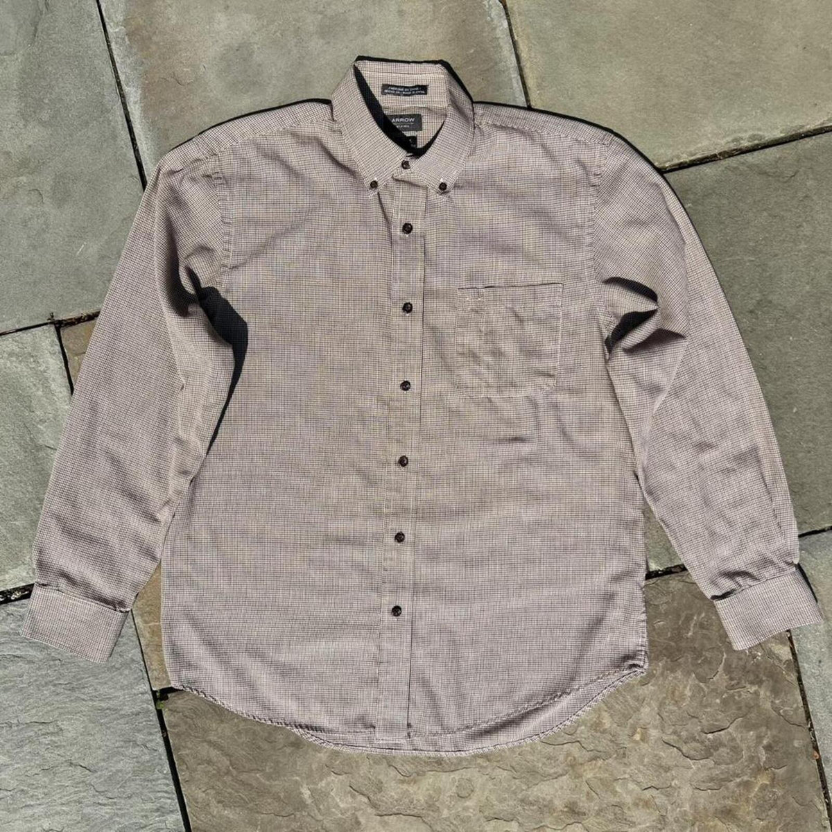 Neo-Vintage Y2K Tan/Brown Houndstooth Plaid Work Shirt