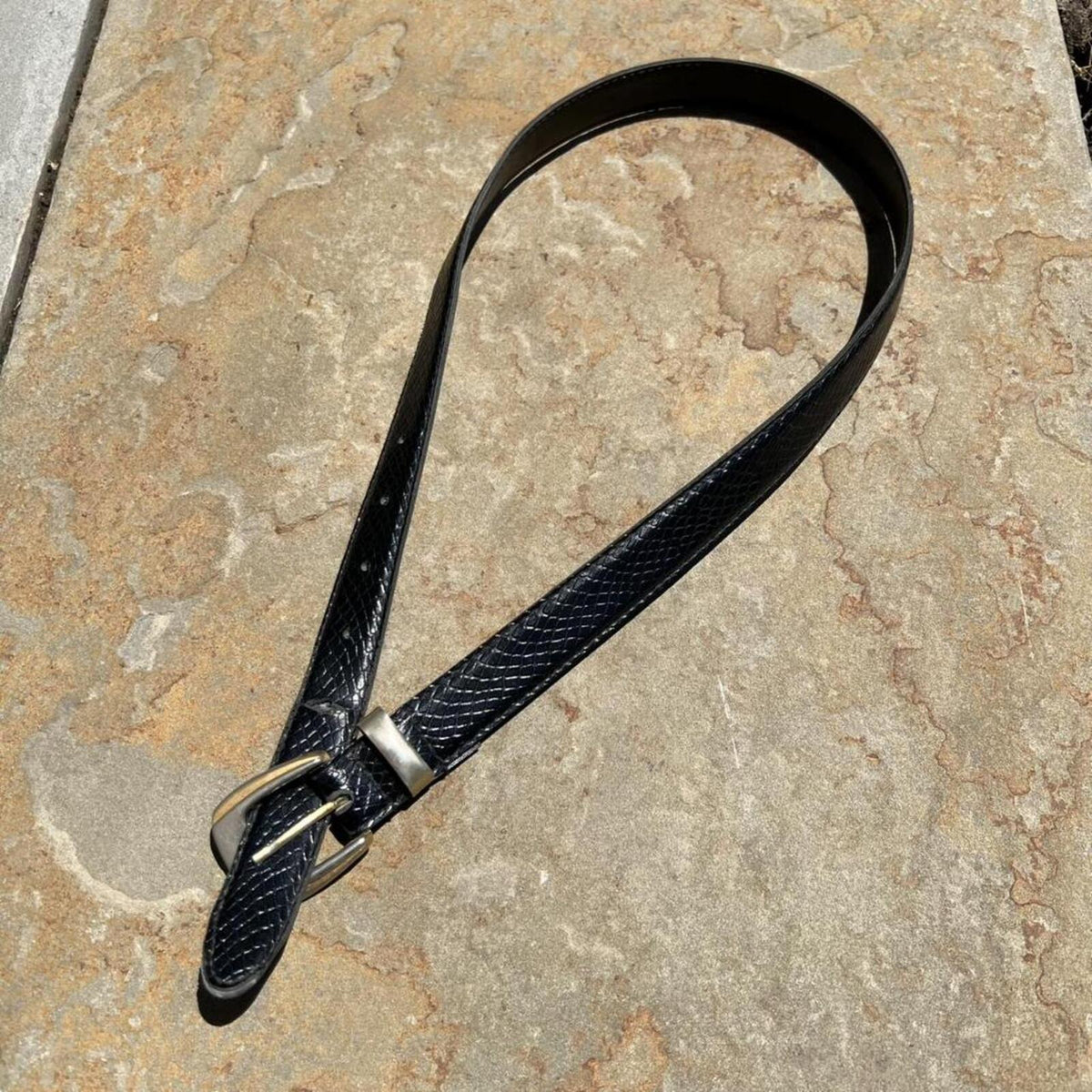 Neo-Vintage Y2K Black Crocodile Embossed Faux Leather Belt