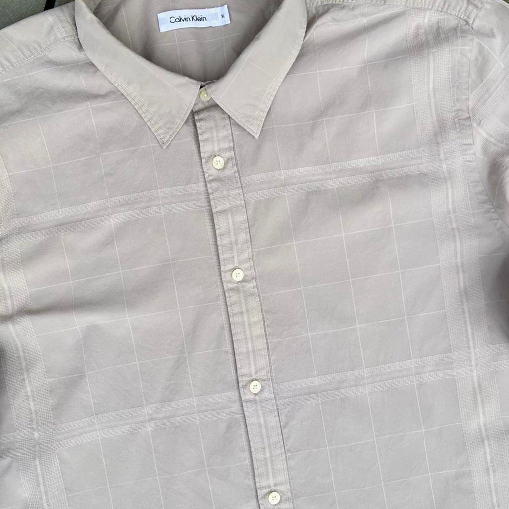 Vintage 90s Tan Tonal Plaid Button Down Shirt