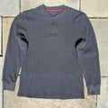 Neo Vintage Y2K Dark Grey Heather Waffle Knit Thermal Henley