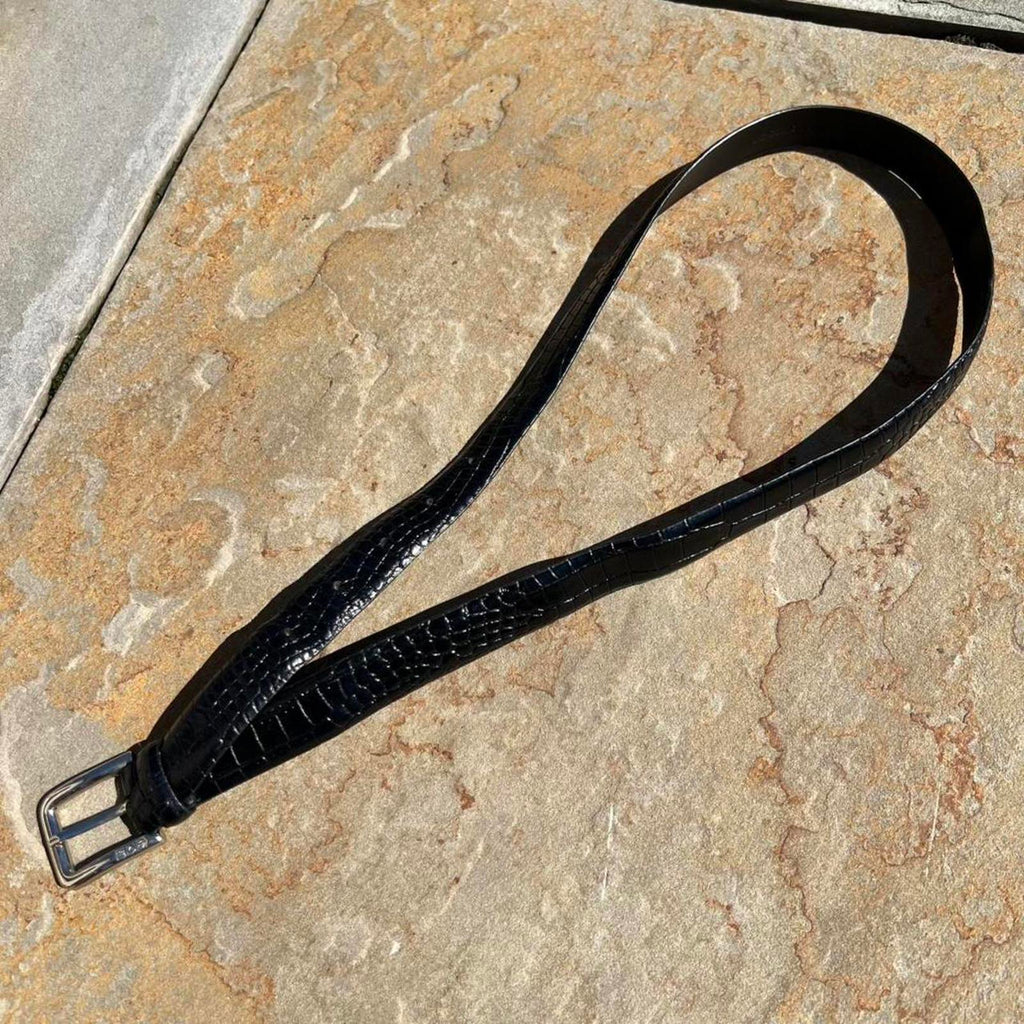 Y2K Black Leather Croc Embossed Belt