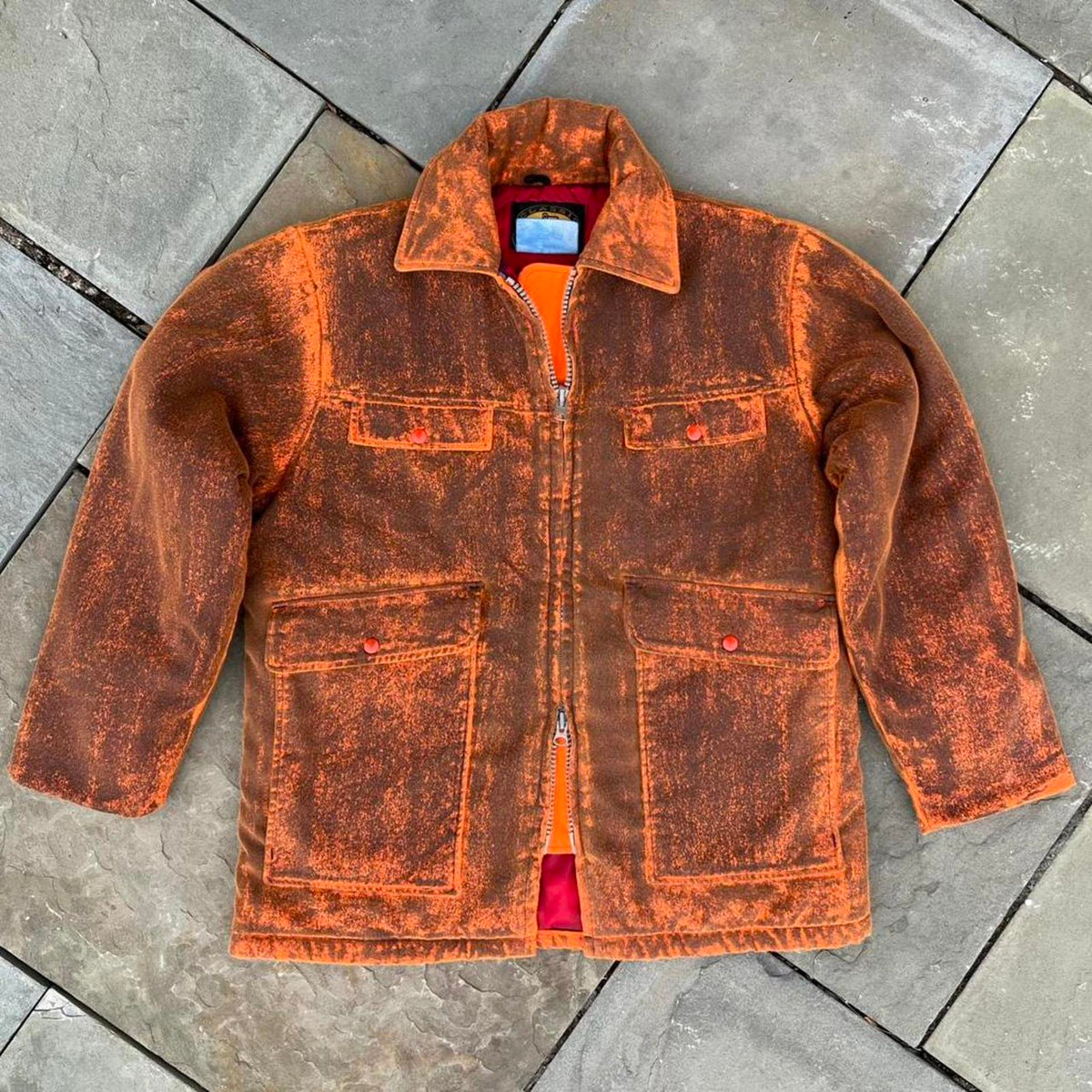Vintage 80s Pigment Painted 2-way Zipper Coat Made in USA
