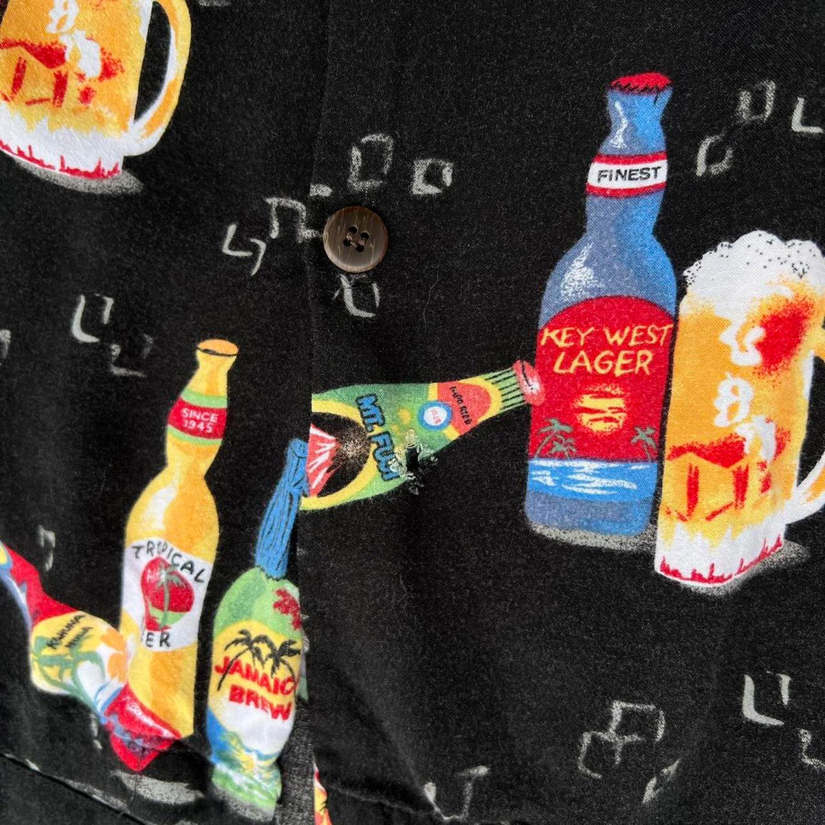 Black Short Sleeve Beer Pattern Button Down Shirt
