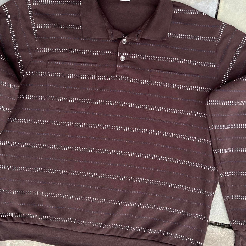 Y2K Brown Dot Stripe Rugby Polo
