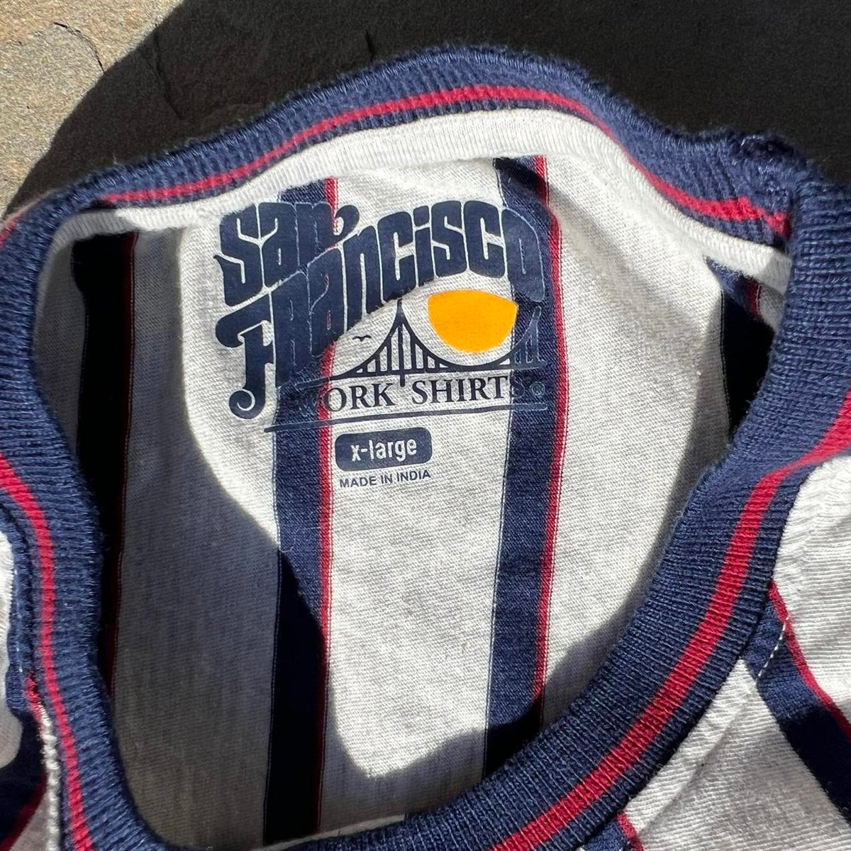 Vertical Striped Heather Grey Navy Red T-shirt