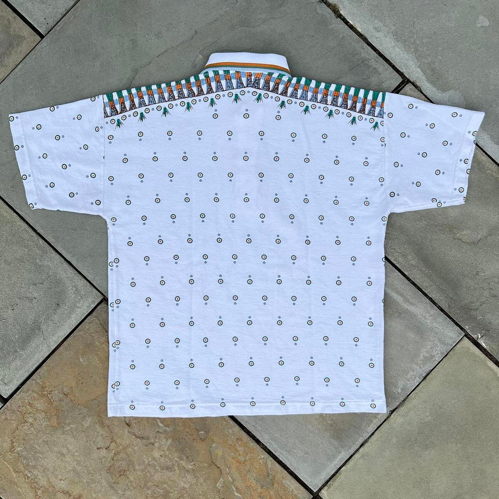 Vintage 80s Sahara Pattern White Polo Shirt